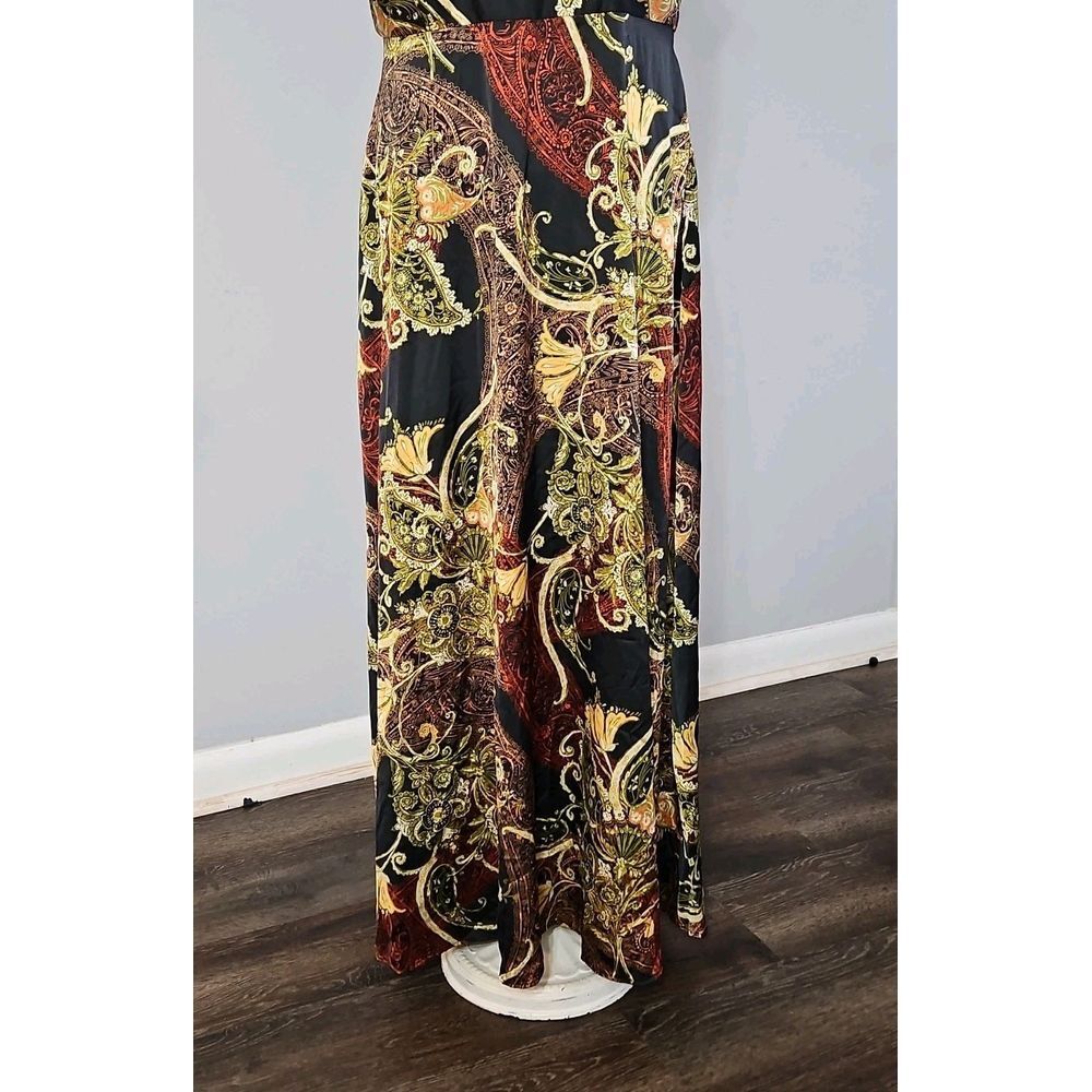 Tahari Women Halter‎ Side Tie Neck Paisley Maxi Dress Size 14 Sleeveless - Picture 5 of 11